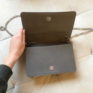 Vegan grey leather crossbody chain bag